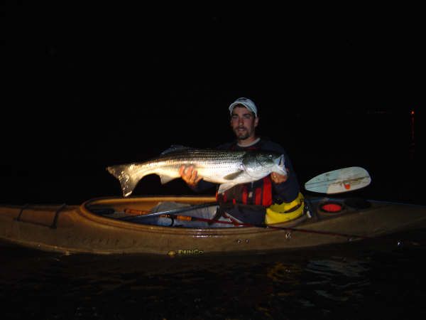 night time kayak striper fishing